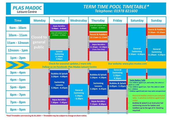 Pool Timetable | plas-madoc